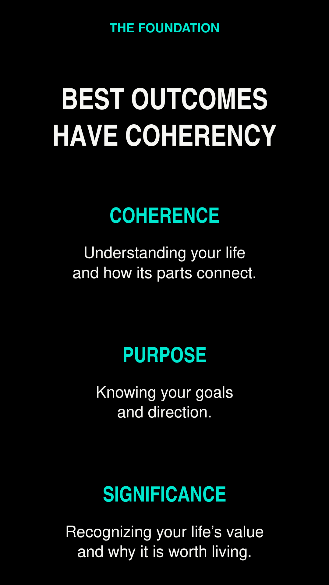 The foundation — a life that makes sense. Coherence, purpose, significance.